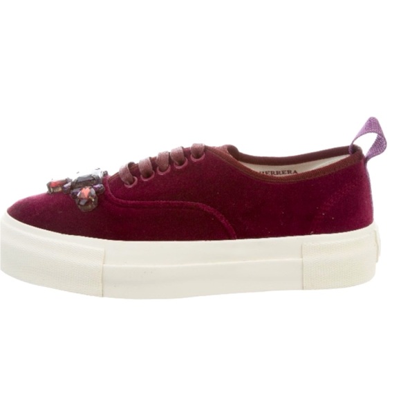 Carolina Herrera x Eytys Velvet Suede Burgundy Jeweled Platform Laced Sneakers - Picture 5 of 13